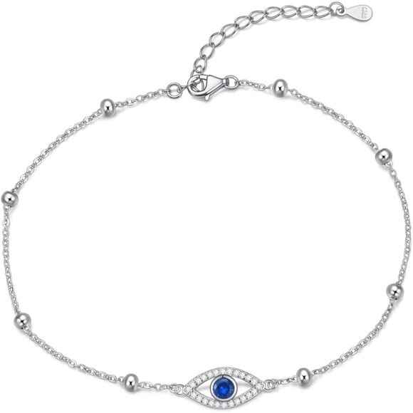 925 Sterling Silver Evil Eye Cross Chain Bracelet for WomenAdjustable
